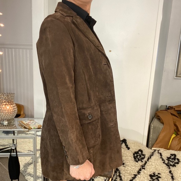 Brown genuine leather suede 3 button jacket - Picture 5 of 7